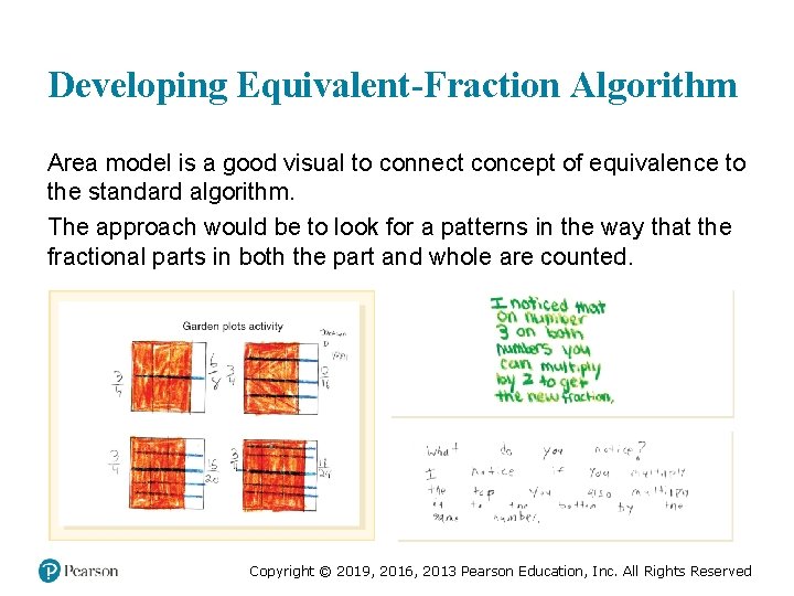 Developing Equivalent-Fraction Algorithm Area model is a good visual to connect concept of equivalence