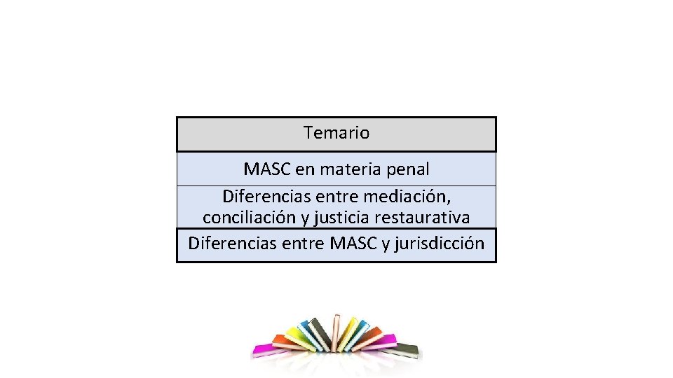 Temario MASC en materia penal Diferencias entre mediación, conciliación y justicia restaurativa Diferencias entre