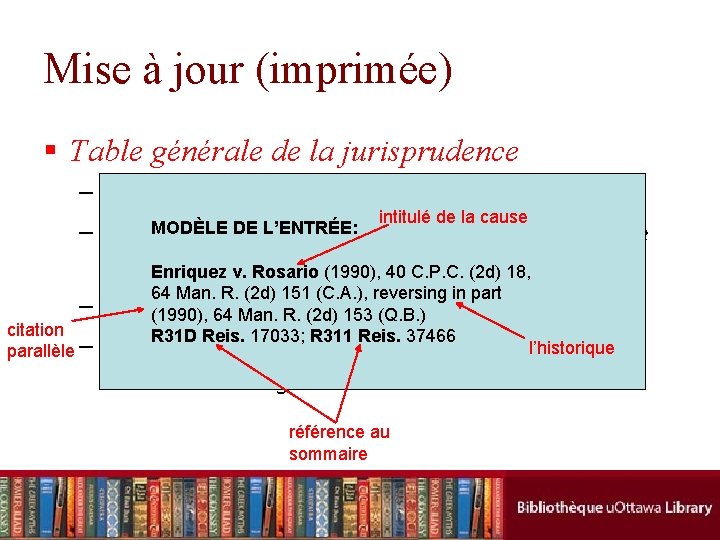 Mise à jour (imprimée) § Table générale de la jurisprudence – L’intitulé de la