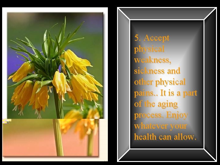 5. Accept physical weakness, sickness and other physical pains. . It is a part