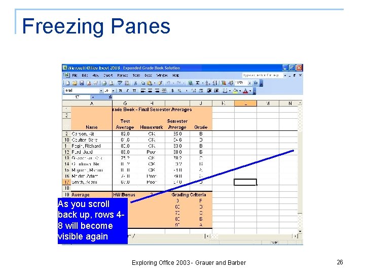 Freezing Panes As you scroll back up, rows 48 will become visible again Exploring Freezing Panes As you scroll back up, rows 48 will become visible again Exploring