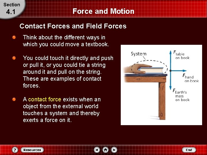 Section 4. 1 Force and Motion Contact Forces and Field Forces Think about the