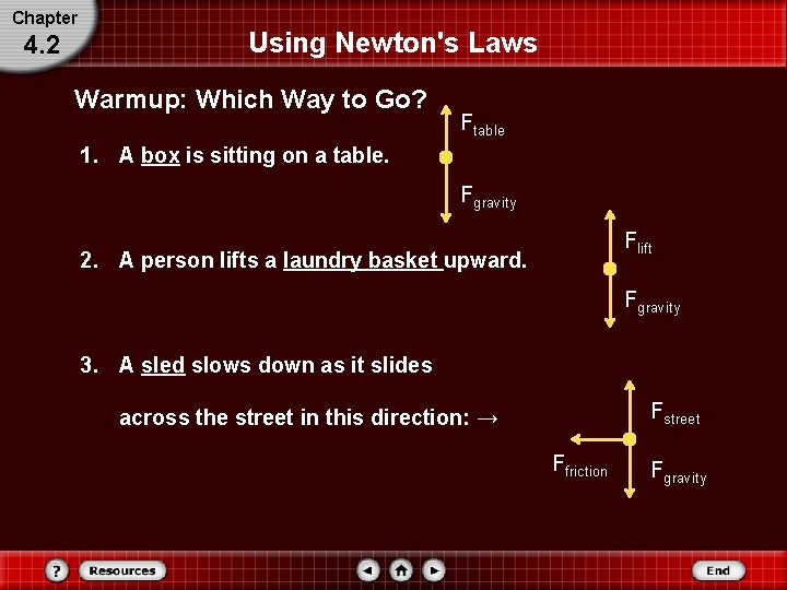 Chapter 4. 2 Using Newton's Laws Warmup: Which Way to Go? Ftable 1. A