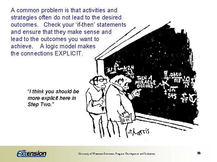 A common problem is that activities and strategies often do not lead to the