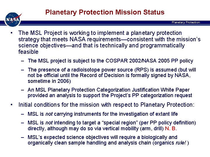 Mars Science Laboratory Planetary Protection Landing Site Constraints
