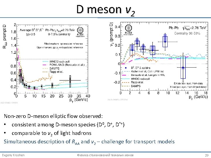 D meson v 2 Non‐zero D‐meson elliptic flow observed: • consistent among D‐meson species