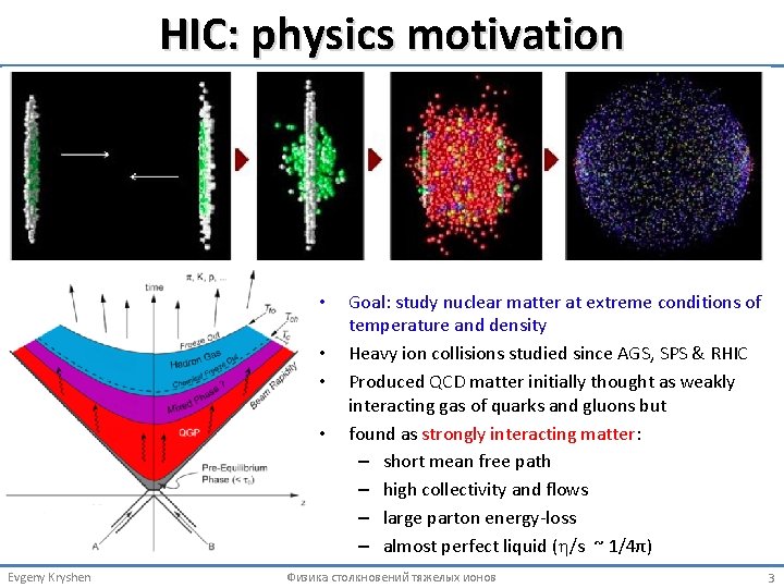 HIC: physics motivation • • Evgeny Kryshen Goal: study nuclear matter at extreme conditions