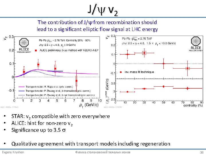 J/ v 2 The contribution of J/ from recombination should lead to a significant