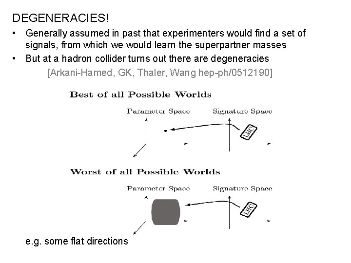 DEGENERACIES! • Generally assumed in past that experimenters would find a set of signals,