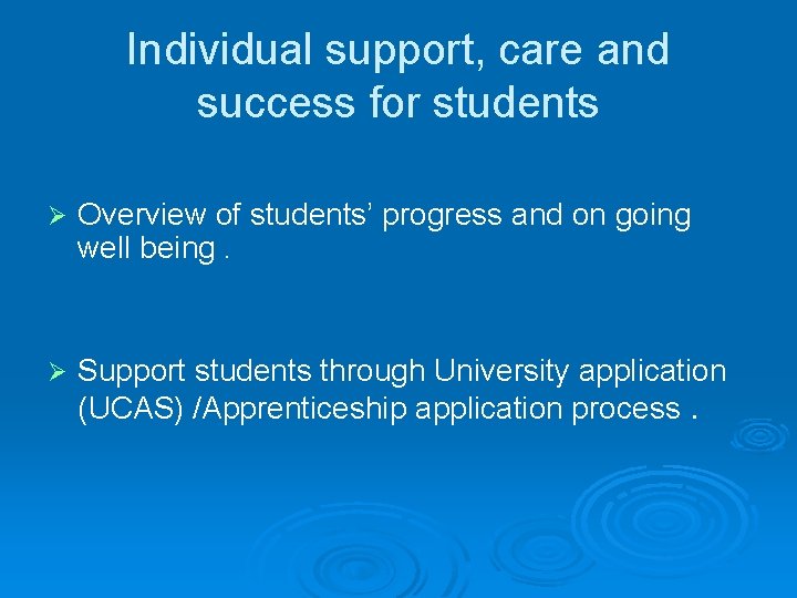 Individual support, care and success for students Ø Overview of students’ progress and on