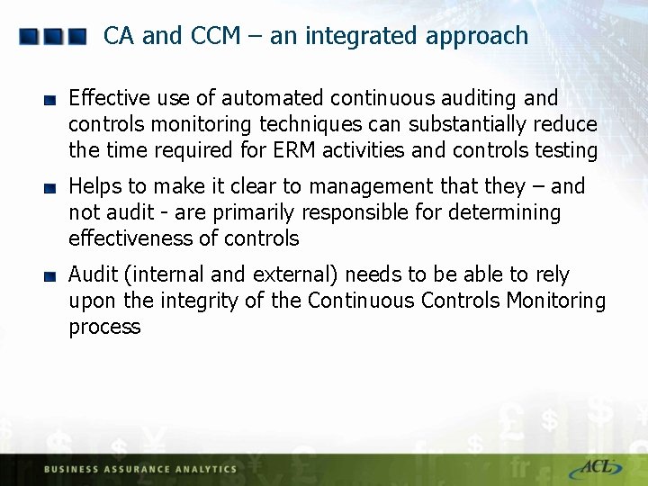 CA and CCM – an integrated approach Effective use of automated continuous auditing and