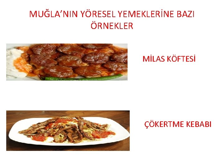 MUĞLA’NIN YÖRESEL YEMEKLERİNE BAZI ÖRNEKLER MİLAS KÖFTESİ ÇÖKERTME KEBABI 