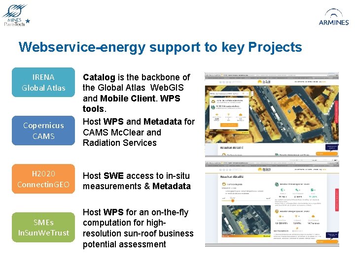 Webservice-energy support to key Projects IRENA Global Atlas Copernicus CAMS Catalog is the backbone