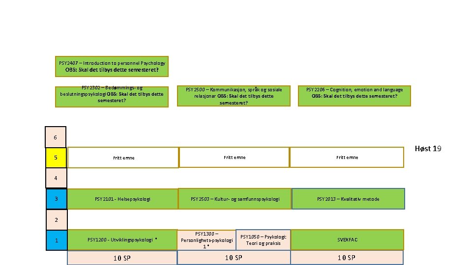 PSY 2407 – Introduction to personnel Psychology OBS: Skal det tilbys dette semesteret? PSY