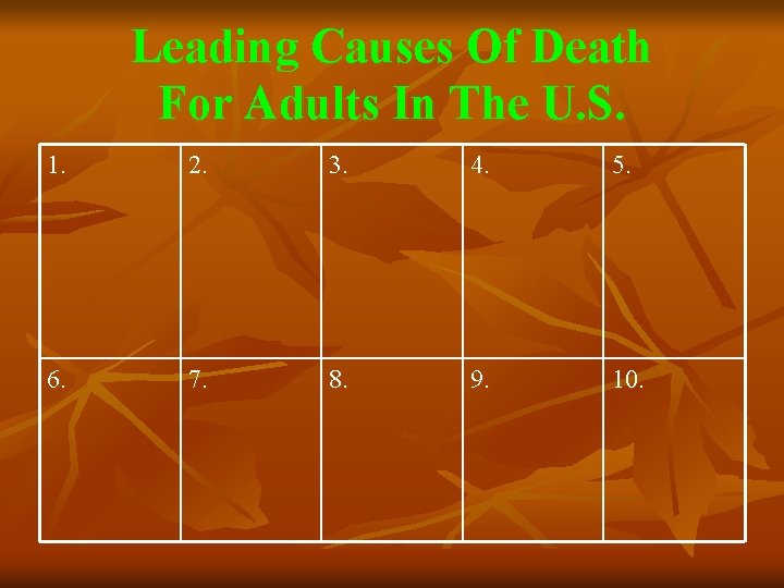 Leading Causes Of Death For Adults In The U. S. 1. 2. 3. 4.