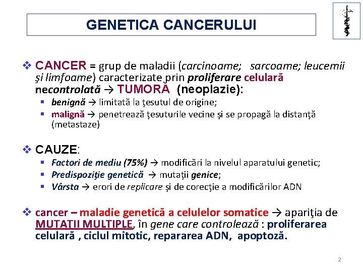 U. M. F IAŞI GENETICA CANCERULUI v CANCER = grup de maladii (carcinoame; sarcoame;