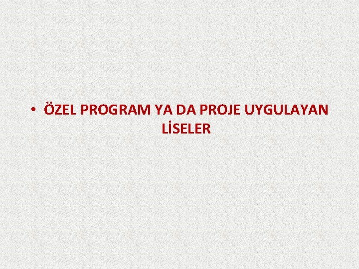  • ÖZEL PROGRAM YA DA PROJE UYGULAYAN LİSELER 