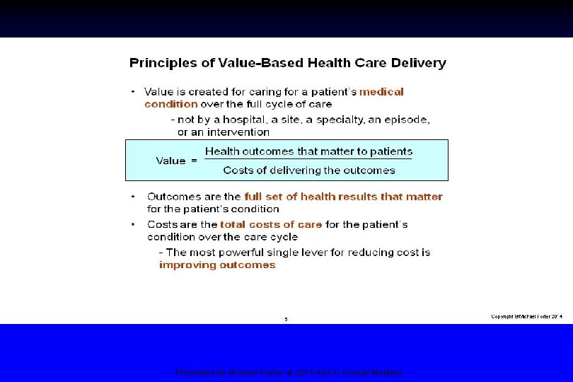 Principles of Value-Based Health Care Delivery Presented By Michael Porter at 2015 ASCO Annual