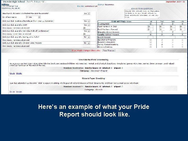 Here’s an example of what your Pride Report should look like. Here’s an example of what your Pride Report should look like.
