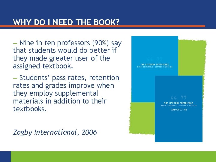 WHY DO I NEED THE BOOK? Nine in ten professors (90%) say that students