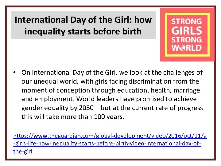 International Day of the Girl: how inequality starts before birth • On International Day