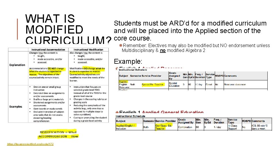 WHAT IS Students must be ARD’d for a modified curriculum and will be placed