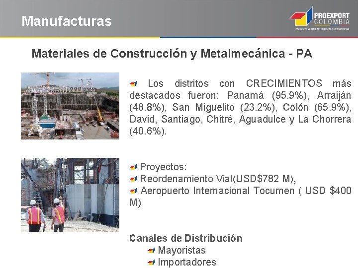 Manufacturas Materiales de Construcción y Metalmecánica - PA Los distritos con CRECIMIENTOS más destacados
