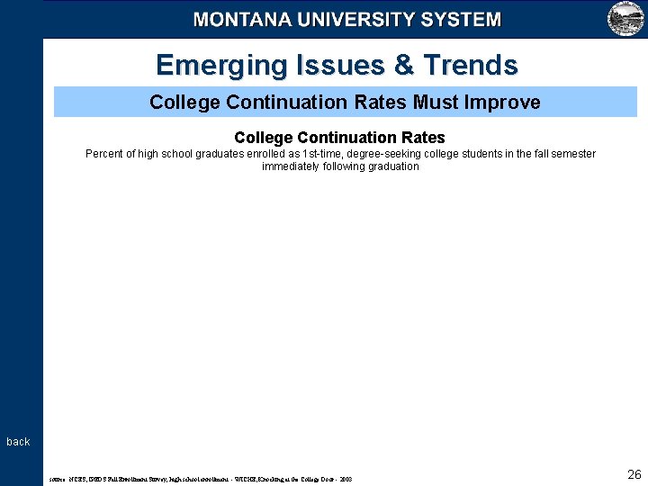 Emerging Issues & Trends College Continuation Rates Must Improve College Continuation Rates Percent of