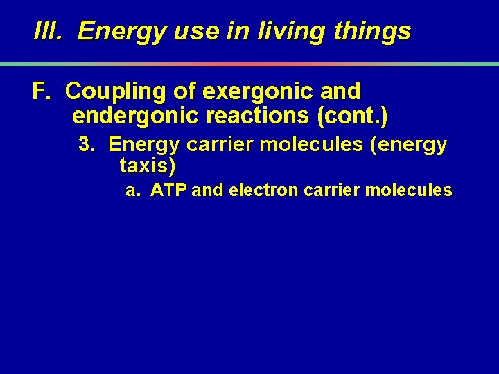 III. Energy use in living things F. Coupling of exergonic and endergonic reactions (cont.