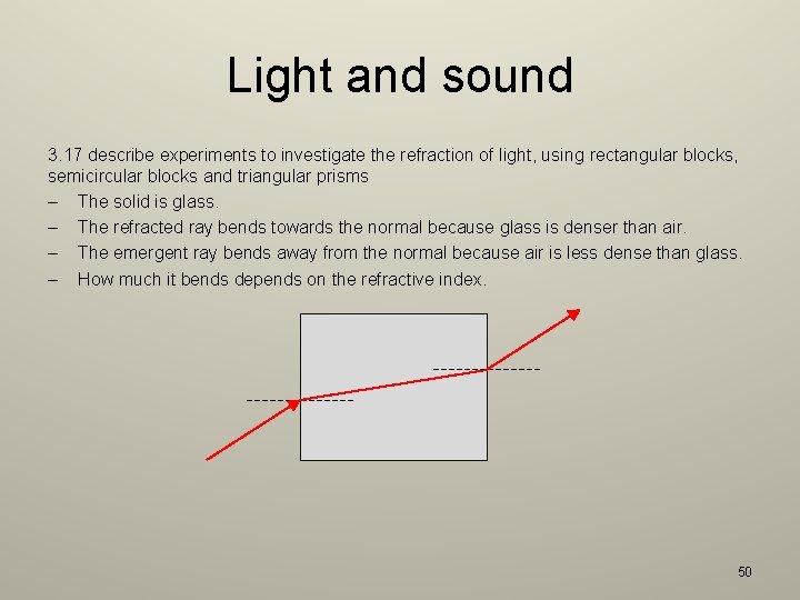 Light and sound 3. 17 describe experiments to investigate the refraction of light, using