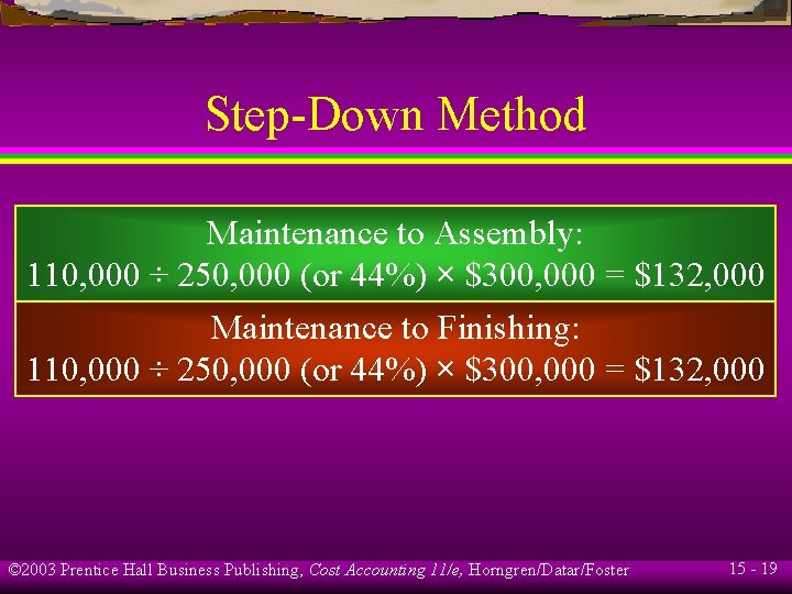 Step-Down Method Maintenance to Assembly: 110, 000 ÷ 250, 000 (or 44%) × $300,