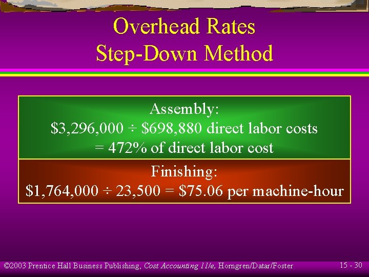 Overhead Rates Step-Down Method Assembly: $3, 296, 000 ÷ $698, 880 direct labor costs