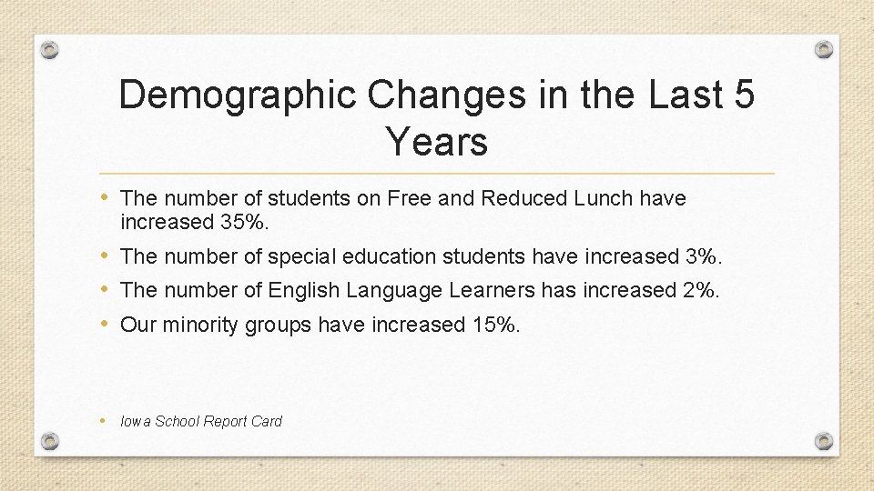 Demographic Changes in the Last 5 Years • The number of students on Free