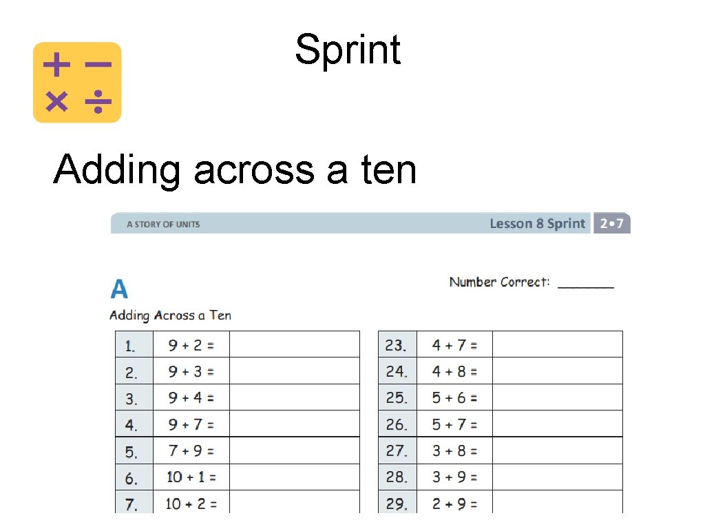 Sprint Adding across a ten 