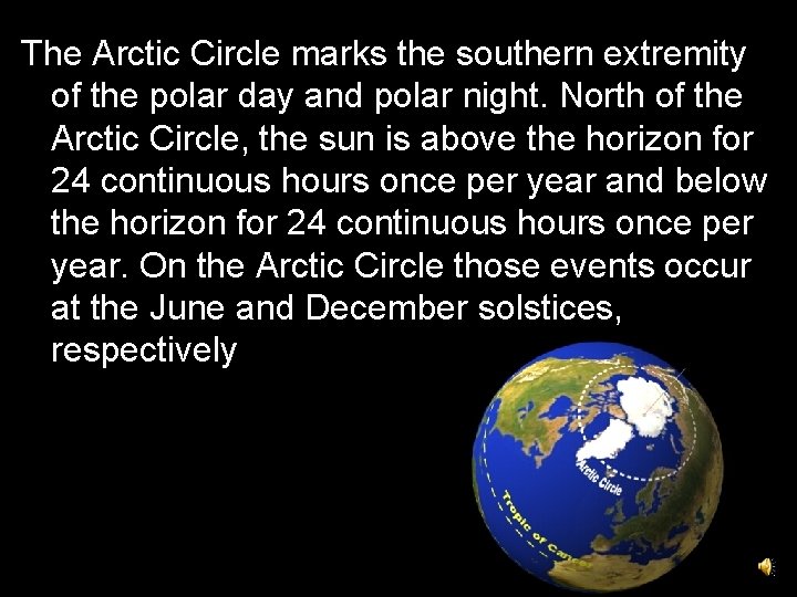 The Arctic Circle marks the southern extremity of the polar day and polar night.