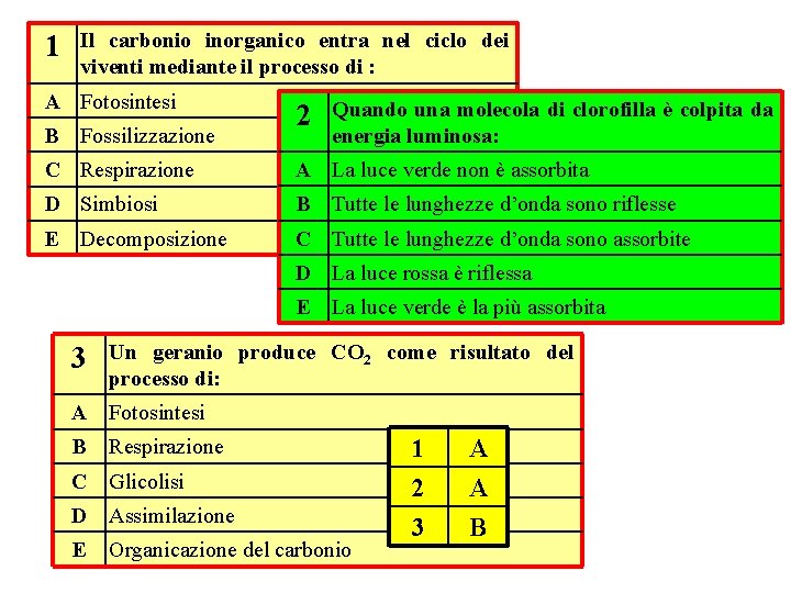 1 Il carbonio inorganico entra nel ciclo dei viventi mediante il processo di :