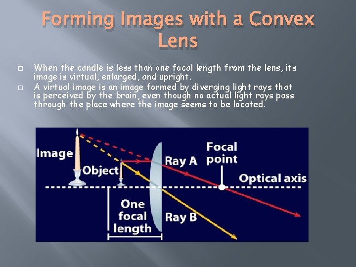 Forming Images with a Convex Lens When the candle is less than one focal