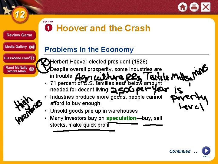 SECTION 1 Hoover and the Crash Problems in the Economy • Herbert Hoover elected