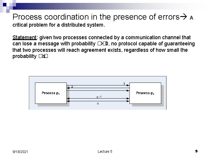 Process coordination in the presence of errors A critical problem for a distributed system.