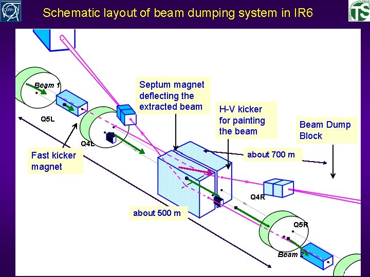 Schematic layout of beam dumping system in IR 6 Septum magnet deflecting the extracted