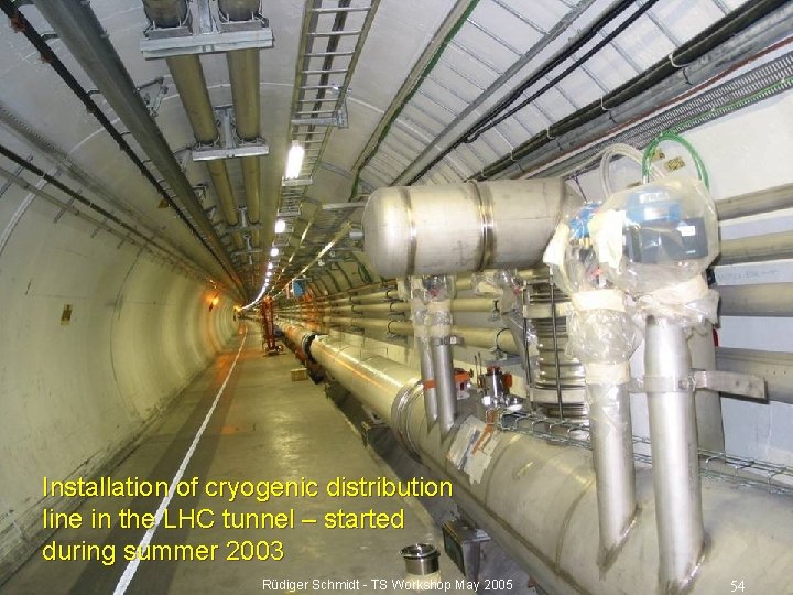 Installation of cryogenic distribution line in the LHC tunnel – started during summer 2003
