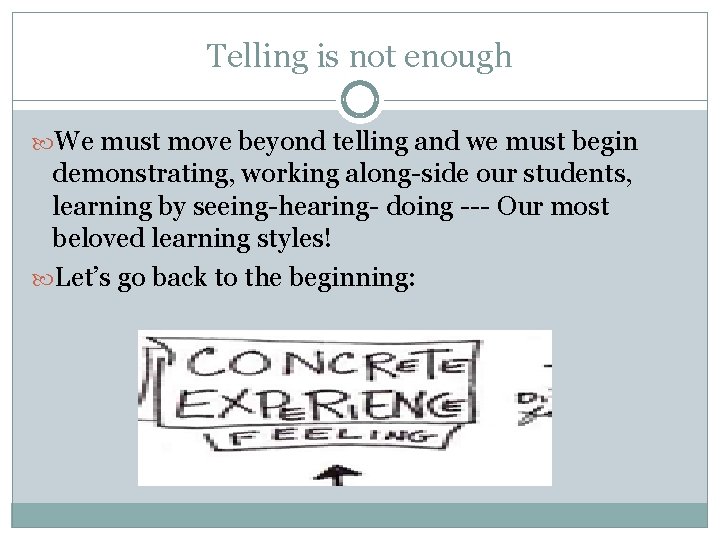 Telling is not enough We must move beyond telling and we must begin demonstrating,