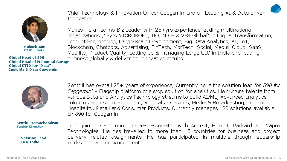 Chief Technology & Innovation Officer Capgemini India - Leading AI & Data driven Innovation