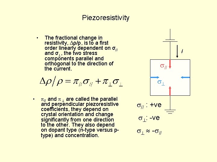 Piezoresistivity • The fractional change in resistivity, ∆ρ/ρ, is to a first order linearly