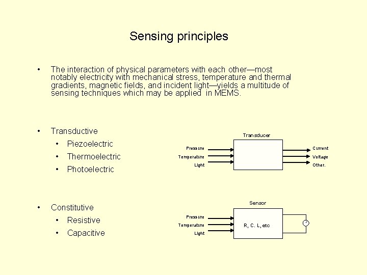 Sensing principles • The interaction of physical parameters with each other—most notably electricity with