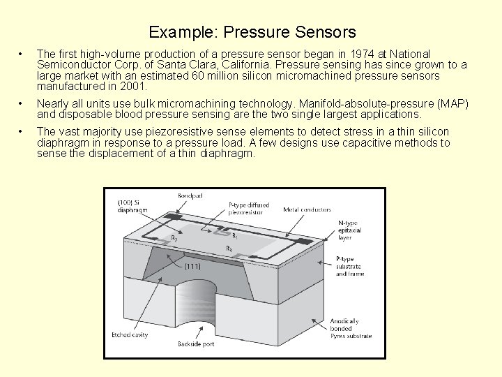 Example: Pressure Sensors • The first high-volume production of a pressure sensor began in