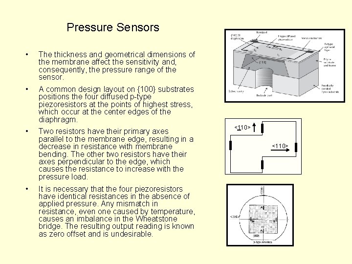Pressure Sensors • The thickness and geometrical dimensions of the membrane affect the sensitivity