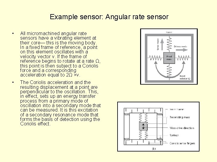Example sensor: Angular rate sensor • All micromachined angular rate sensors have a vibrating
