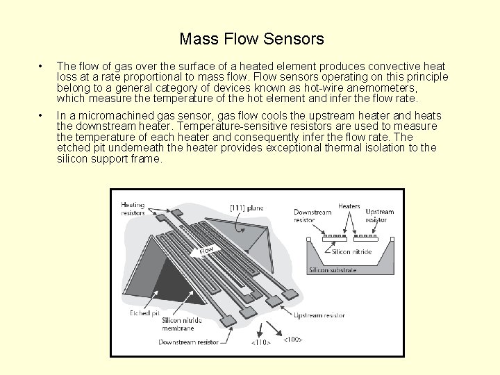 Mass Flow Sensors • The flow of gas over the surface of a heated
