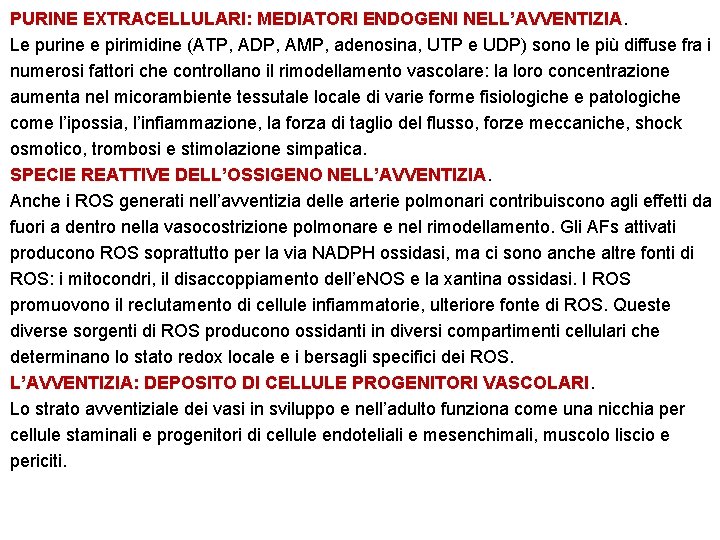 PURINE EXTRACELLULARI: MEDIATORI ENDOGENI NELL’AVVENTIZIA. Le purine e pirimidine (ATP, ADP, AMP, adenosina, UTP